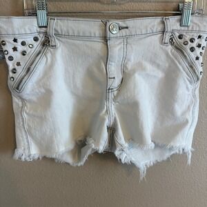 Rock & Republic Women's Studded Cutoff Denim Shorts Zipper Pockets 10‎ Inseam 3"